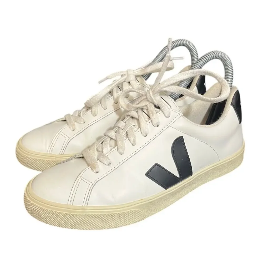 Veja Esplar Leather Sneakers‎ Womens Size 6 US EU 37 White Black Used Low Top